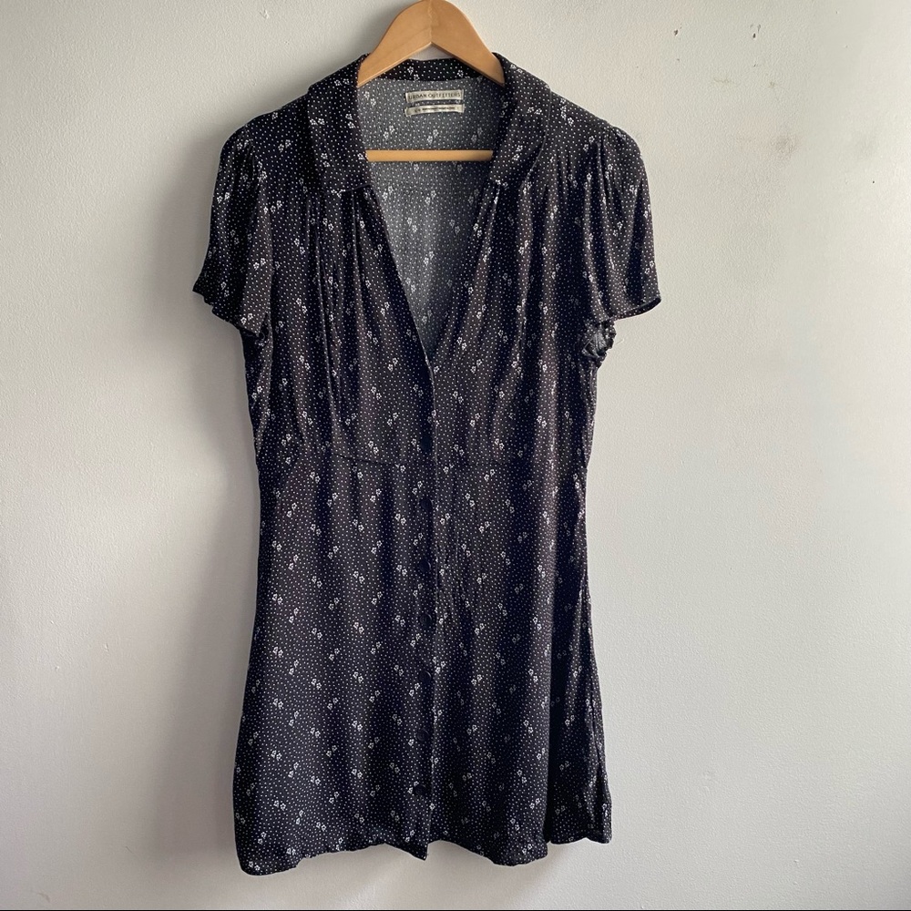 Urban Outfitters UO black white ditzy floral dots short sleeve button down dress